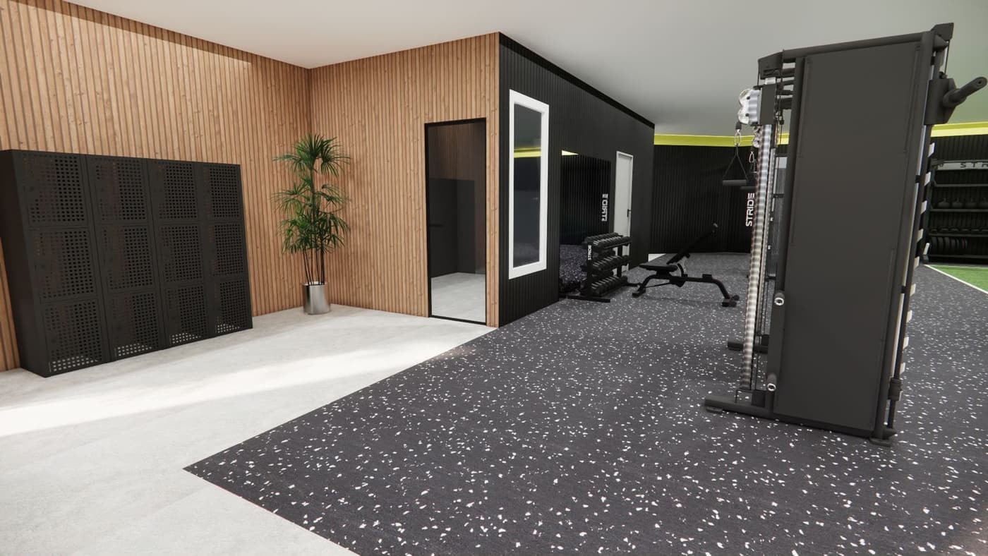 Entree met lockers en doorkijk naar de trainingszaal