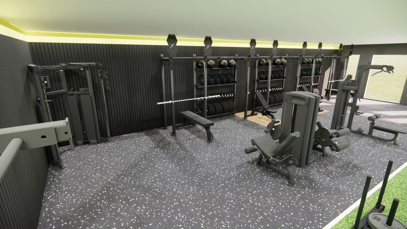 Wand met racks, kettlebells en medicijnballen