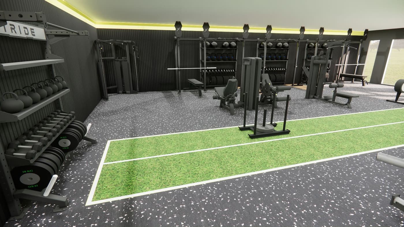Kettlebells, dumbbells en gewichtsschijven in de rekken